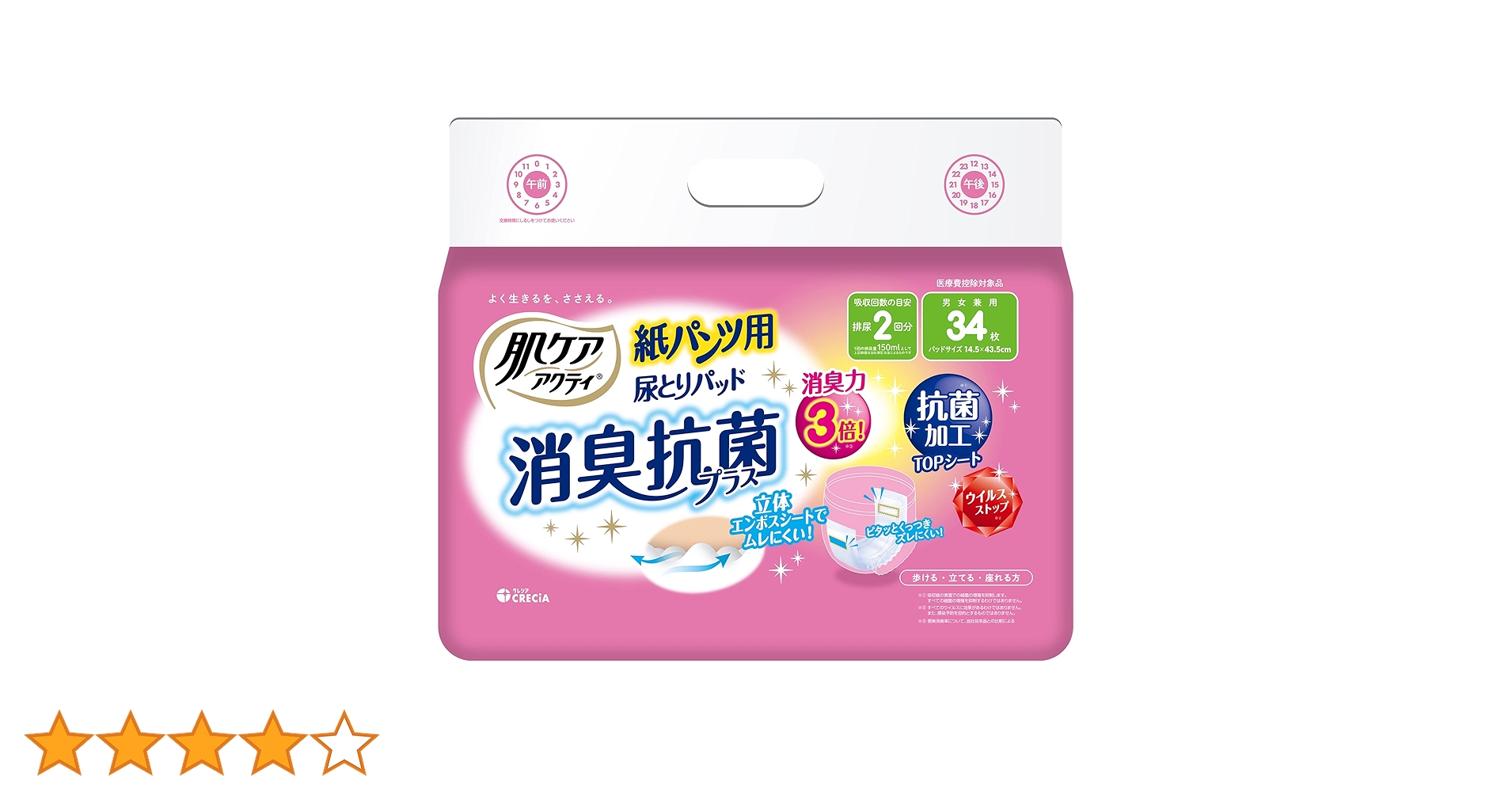 Amazon | 尿とりパッド 2回分吸収 34枚 紙パンツ用 肌ケア アクティ